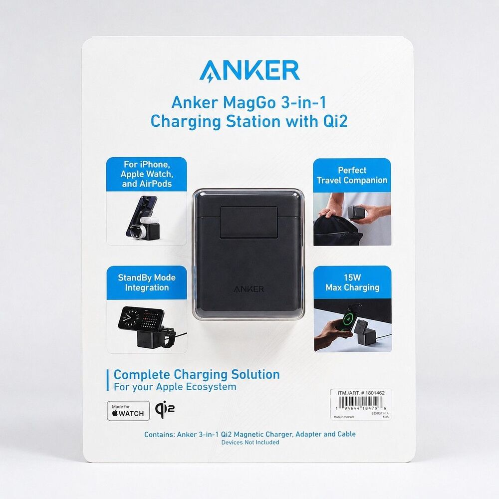 Anker MagGo 3-in-1 Charging Station Qi2 Wireless Magnetic iPhone Apple Watch Air